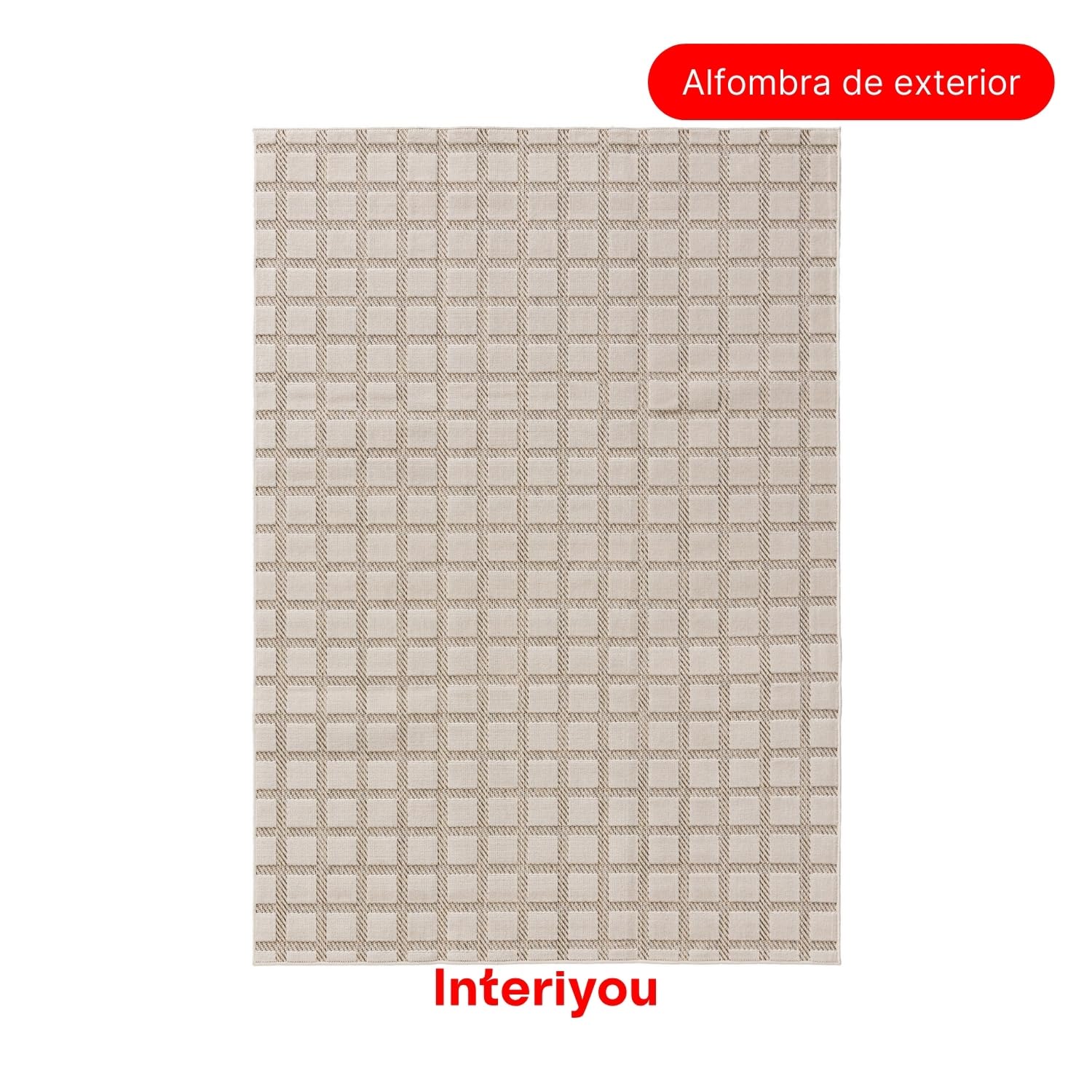 Interiyou Alfombra Exterior Kano - 120x170 cm Crema/Beige - Patrón geométrico - Resistente a los Rayos UV para Exteriores: balcón, terraza, jardín o Cocina - Tejido Plano