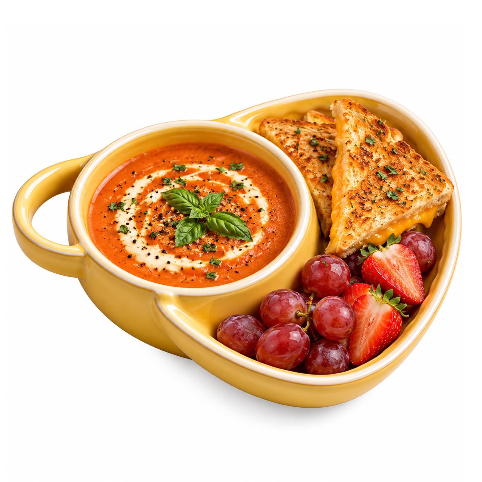 Soup and Sandwich Ceramic Bowl with Bread Holder,24oz Divided Plate (E)