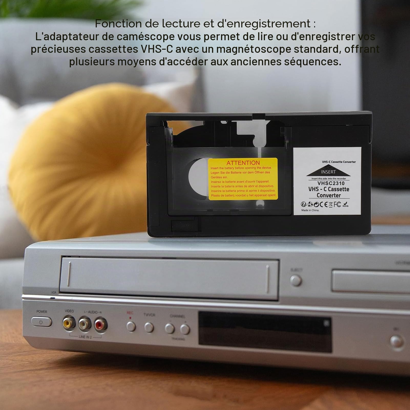 Adaptateur de Cassette VHS C vers VHS, Caméscopes pour Lecture S VHS C et S VHS, Enregistrement, Convertisseur D'adaptateur de Cassette Vidéo, y Compris Les Bandes 1,2 Mm