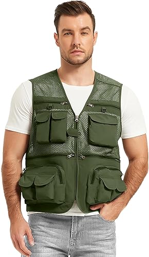 Miniatura 2 de Flygo Chaleco de pesca para hombre, chaleco de utilidad, ligero, para actividades al aire libre, viaje, safari, fotografía, con 16 bolsillos