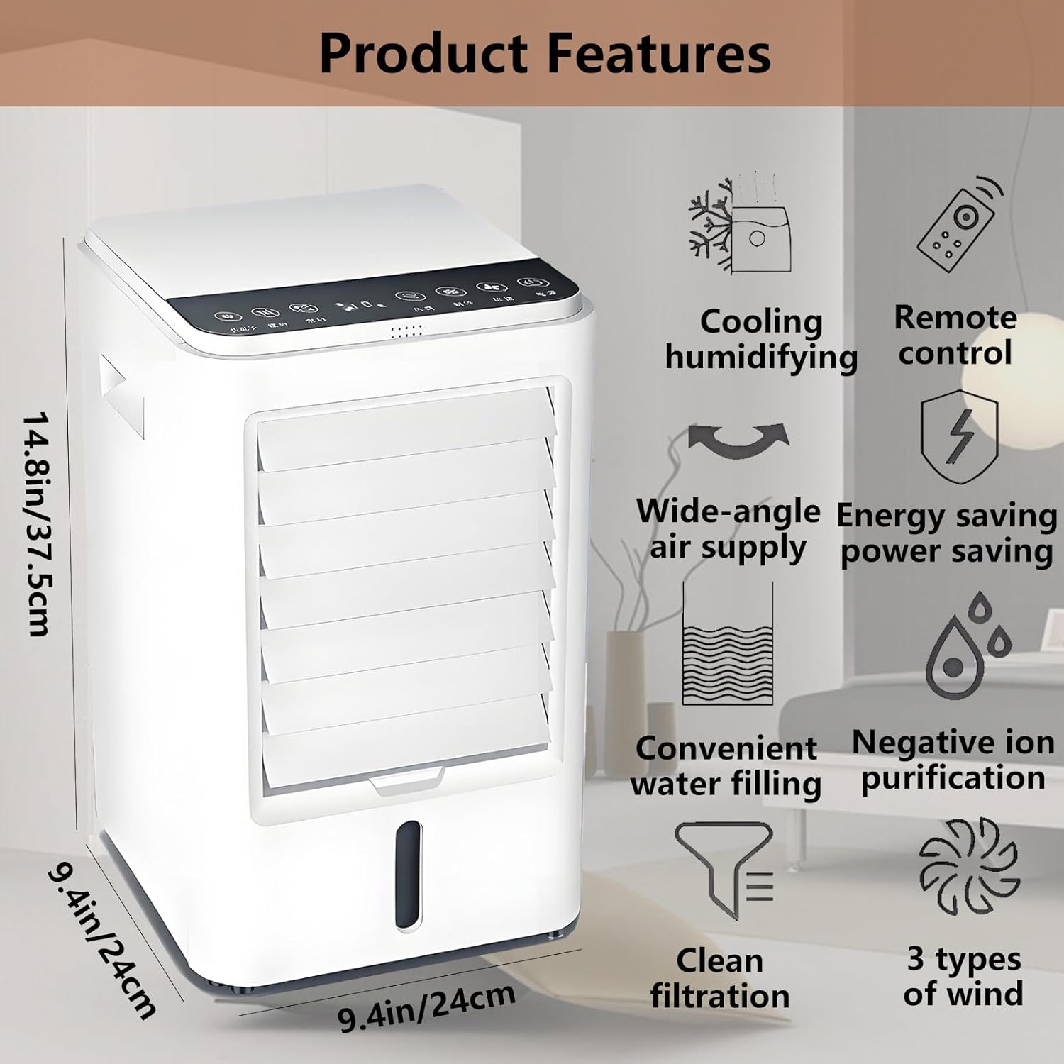 Personal Mini Air Conditioner 4 in 1 Small Portable Evaporative Air Cooler Humidifier Cooling Fan Touch Screen 3 Speeds 4 Ice Packs Small Air Conditioning Unit Ac for Car Home 12VHomeCar