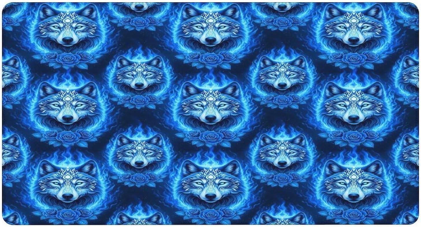 Waterproof Blue Rose Galaxy Fire Wolf Art Desk Pads Protector