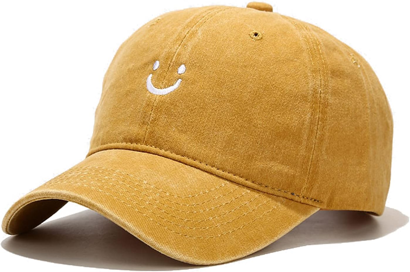 Smile Face Baseball Cap Vintage Distressed Low Profile Unstructured Cotton Dad Hat Adjustable for Women Men