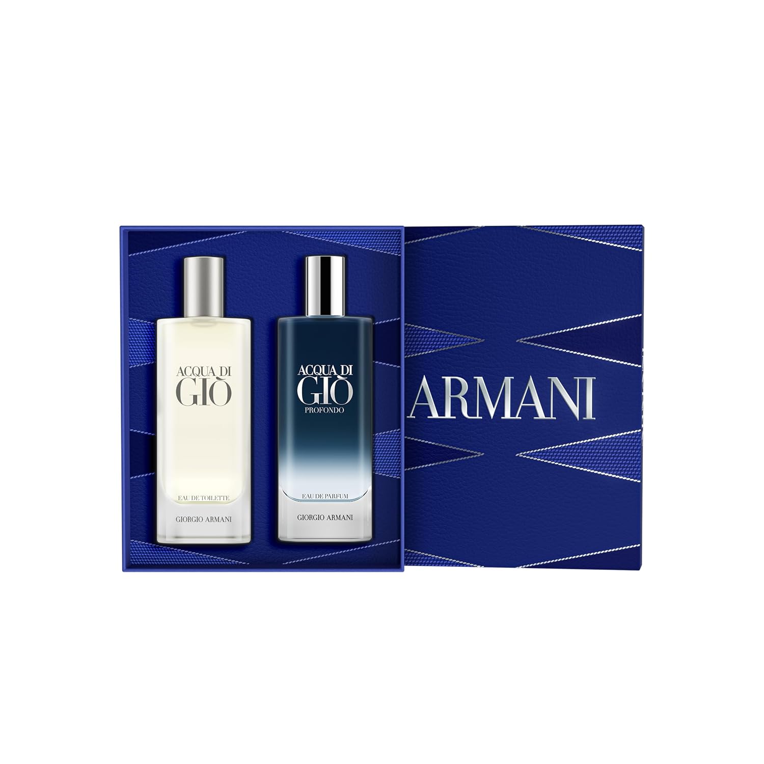 Armani Beauty – Acqua di Gio Travel Gift Set for Men – 2-Piece Mini Cologne Set – Eau de Toilette & Profondo Eau de Parfum – Fresh Aquatic Woody Scent – Marine Citrus Notes – 0.5 fl oz Each