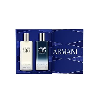 Armani Beauty Acqua di Gio Travel Gift Set for Men 2-Piece Mini Cologne Set Eau de Toilette & Profondo Eau de Parfum Fresh Aquatic Woody Scent Marine Citrus Notes 0.5 fl oz Each