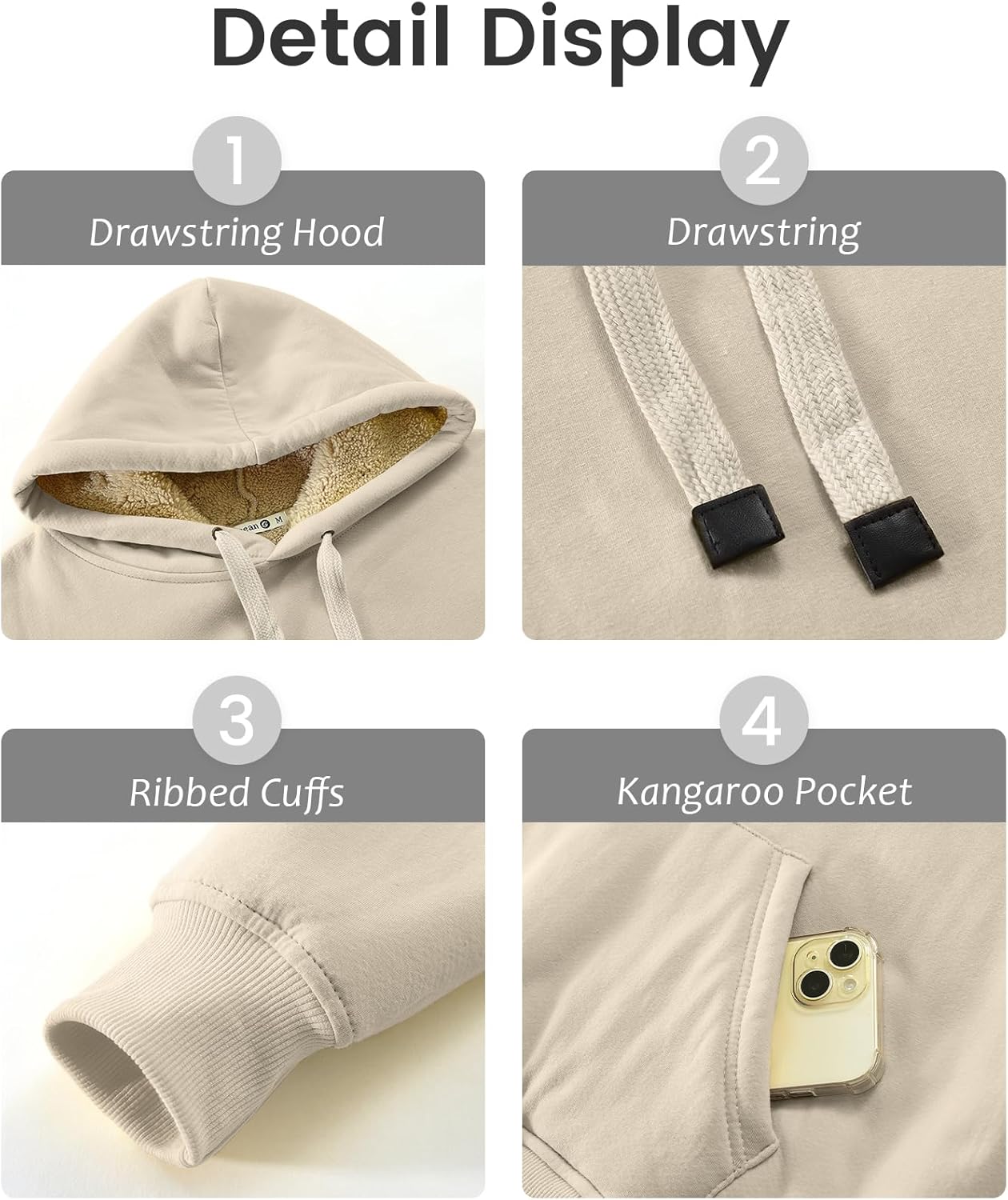 Gesean Women's Sherpa Lined Cotton Pullover Sweatshirts Fleece Hoodies Kangaroo Hooded Pocket for Women - Image 6