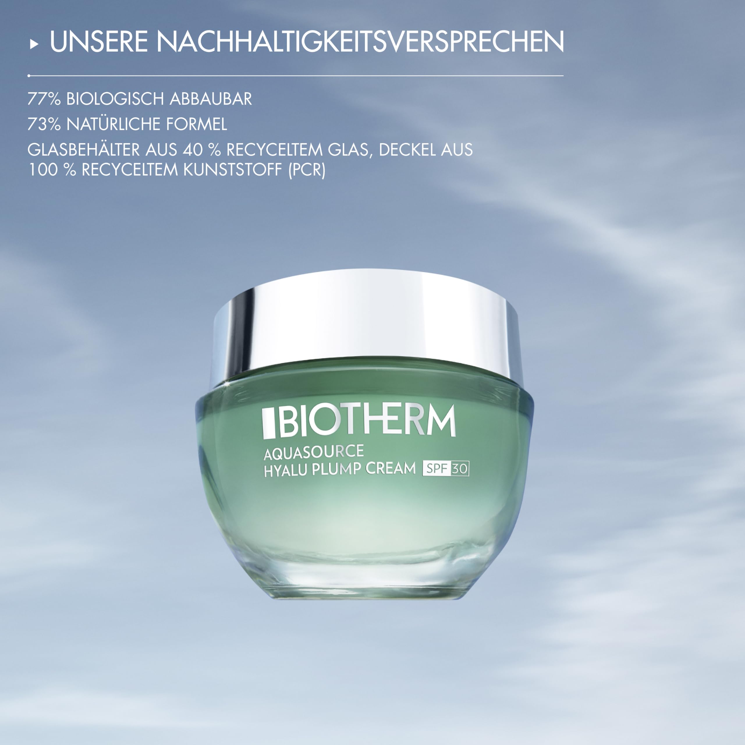 Biotherm Aquasource Hyalu Plump Cream LSF 30, feuchtigkeitsspendende Tagescreme mit hohem UV-Schutz, für aufgepolsterte Haut und 48h Hydratation, mit Hyaluronsäure-Duo & Biotech Plankton, 50 ml