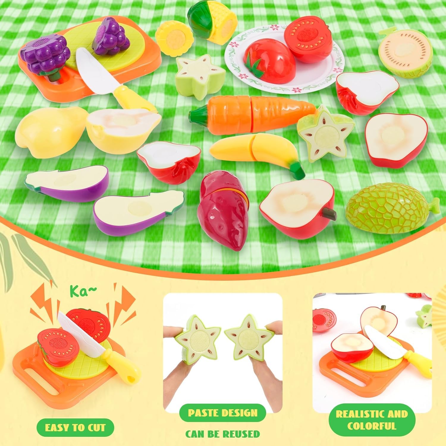 Caja Registradora De Juguete Con Sonido, Frutas Y Verduras Para Cortar, Cesta De Compras Y Báscula – Juego De Supermercado Y Cocina Para Niños De 3 Años En Adelante
