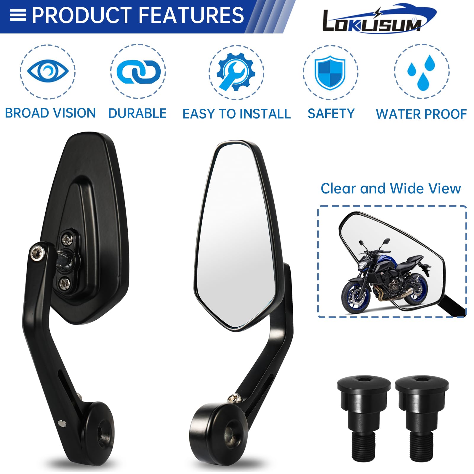 Rétroviseur de Moto Aluminium Rétroviseu Embout de Guidon Moto Latéraux Miroirs Arrière Compatible avec Yamaha MT03 MT07 MT09 MT10 MT15 MT125 FZ1/FZS1000 FZ6 FZ6R XJ6 TMAX530 TMAX500 (Blanc)