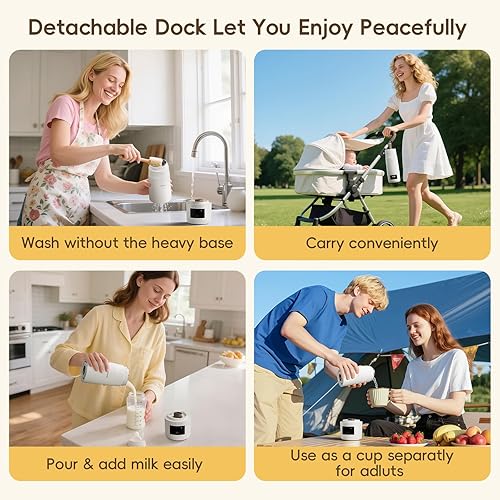 Miniatura 4 de Calentador de leche portátil para viajes, calentador de biberones desmontable para leche materna, función de ebullición y calentamiento rápido,