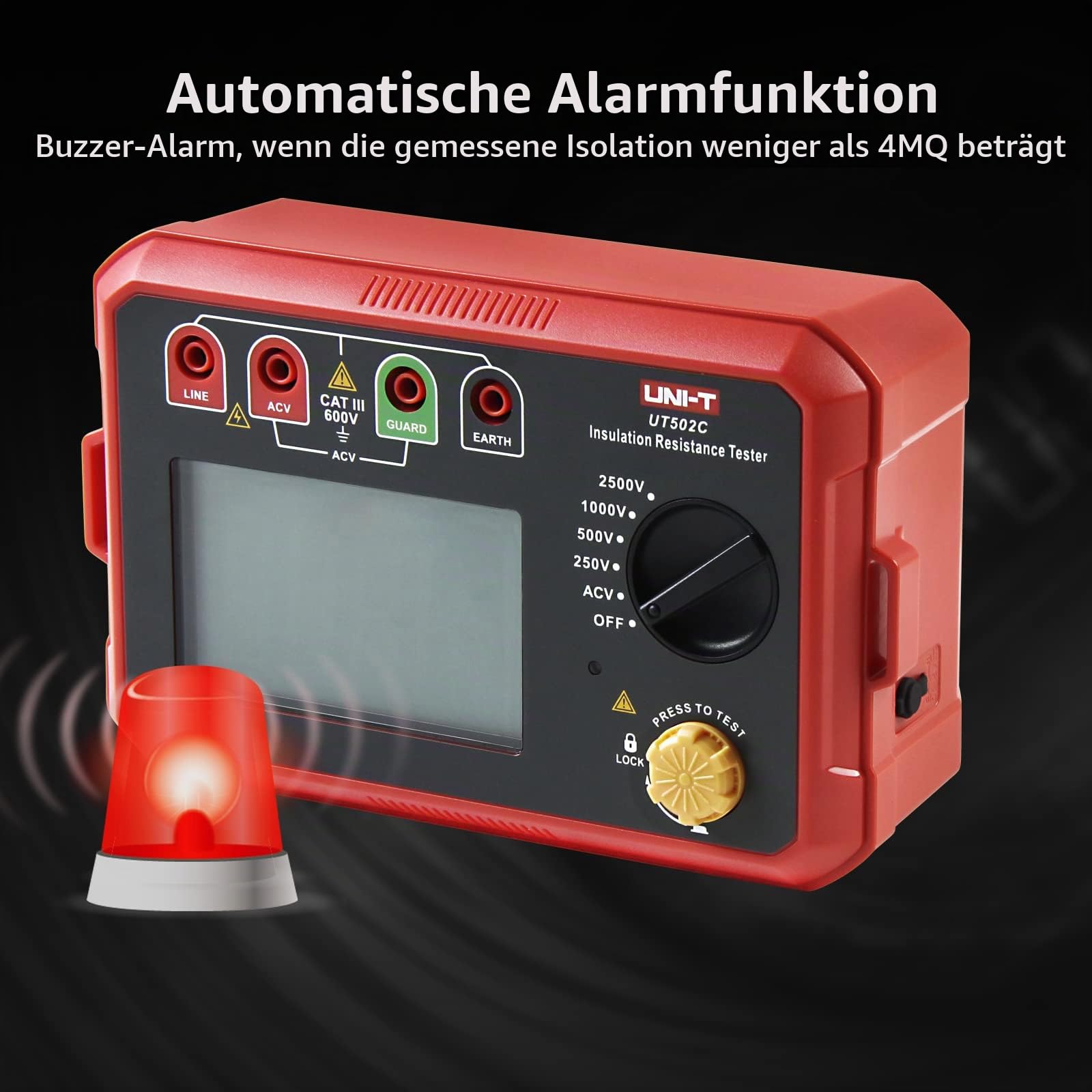 UNI-T UT502C Isolierung Widerstand Tester 2500V 20.0GΩ Isolationsmessgerät Isolationstester, Digitale Megohmmeter Ohm Tester Auto Range mit Hintergrundbeleuchtung