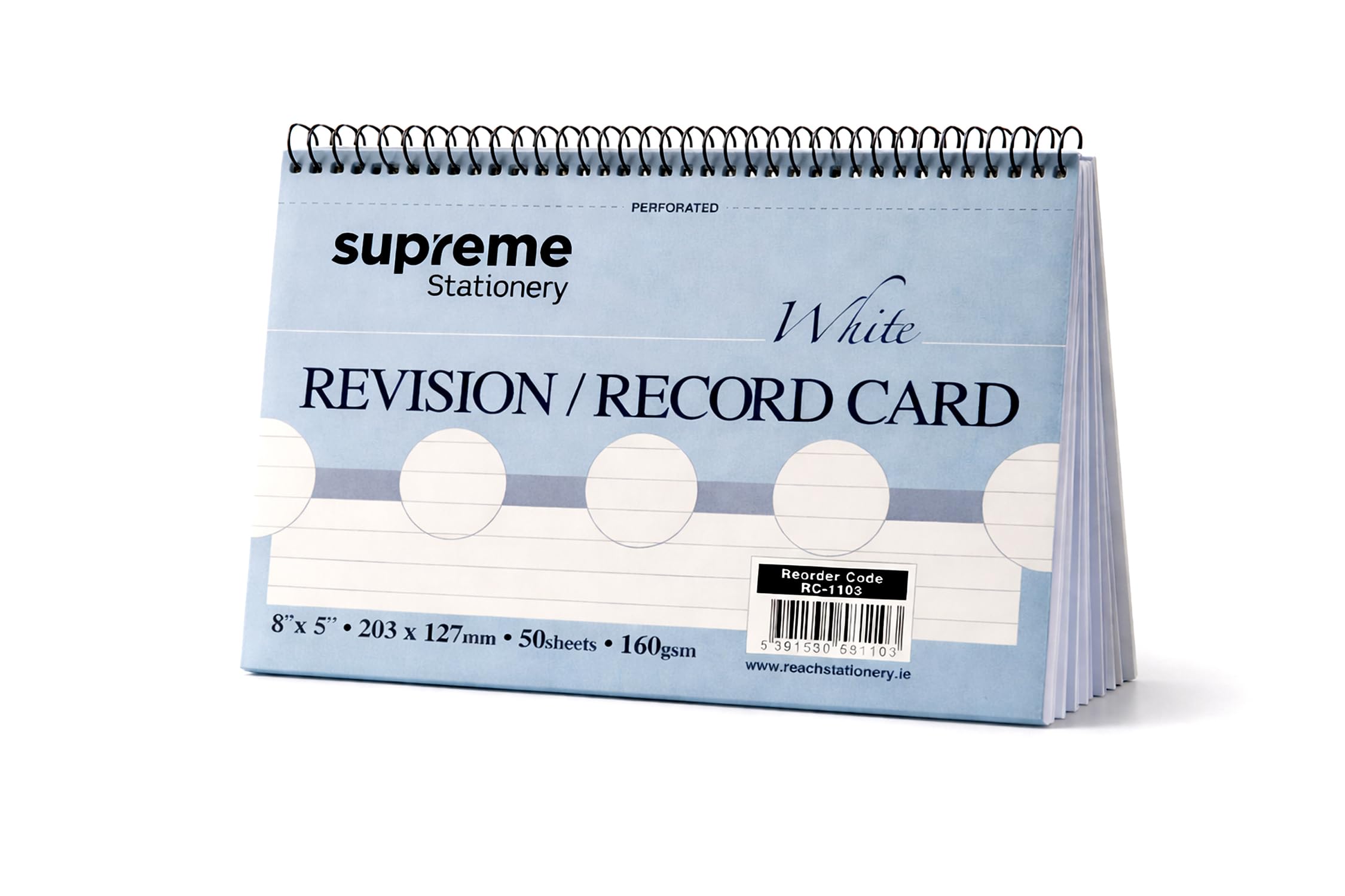 Revision Flash Cards Spiral Bound 8" x 5" – 160gsm Ruled Perforated Note Cards Double Sided Study Cards for Revision Notes -50 White Sheets (1)