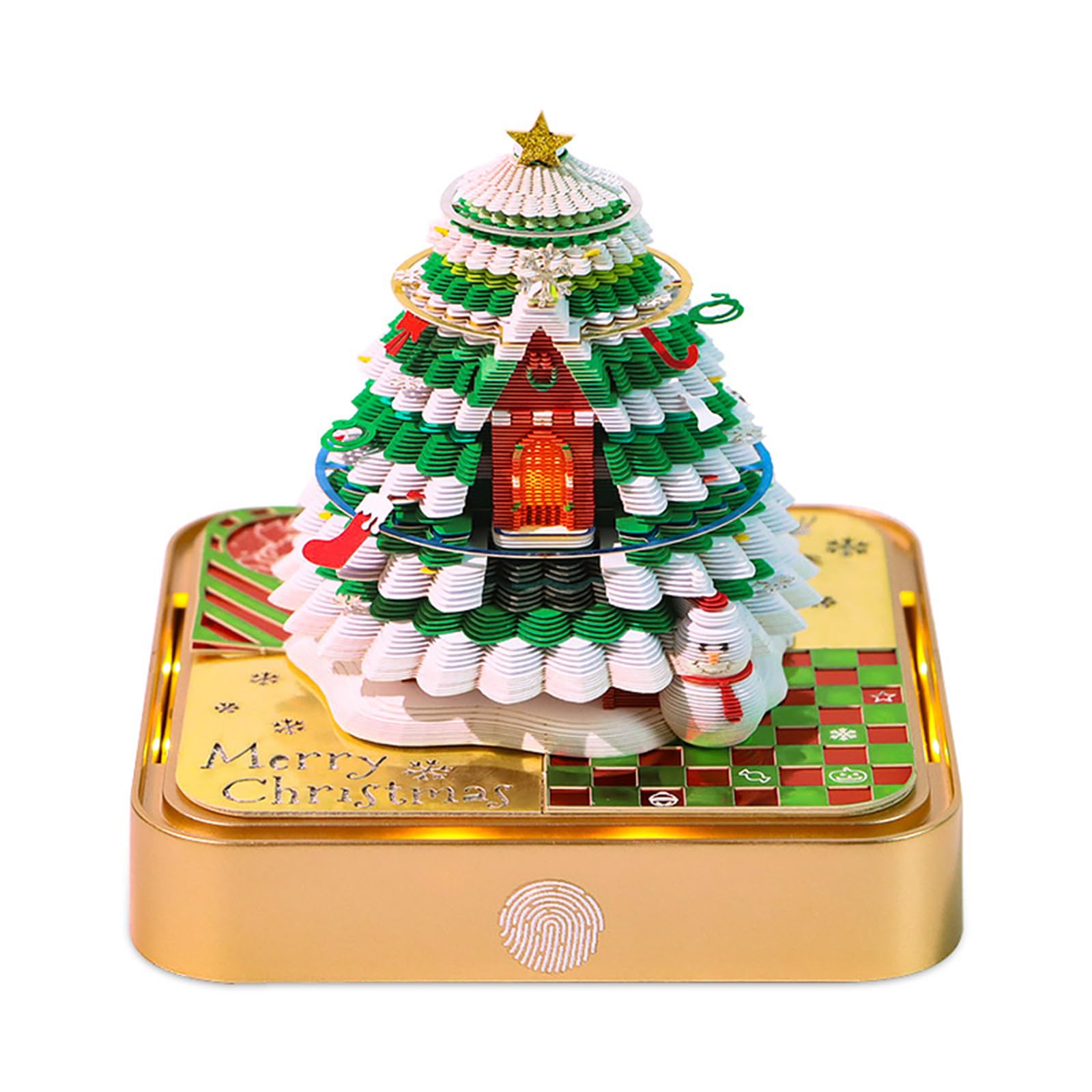Calendario tridimensional 2026 con luces LED acentuadas en forma de árbol de Navidad, páginas desmontables y soporte acrílico, calendario de escritorio acrílico con luz