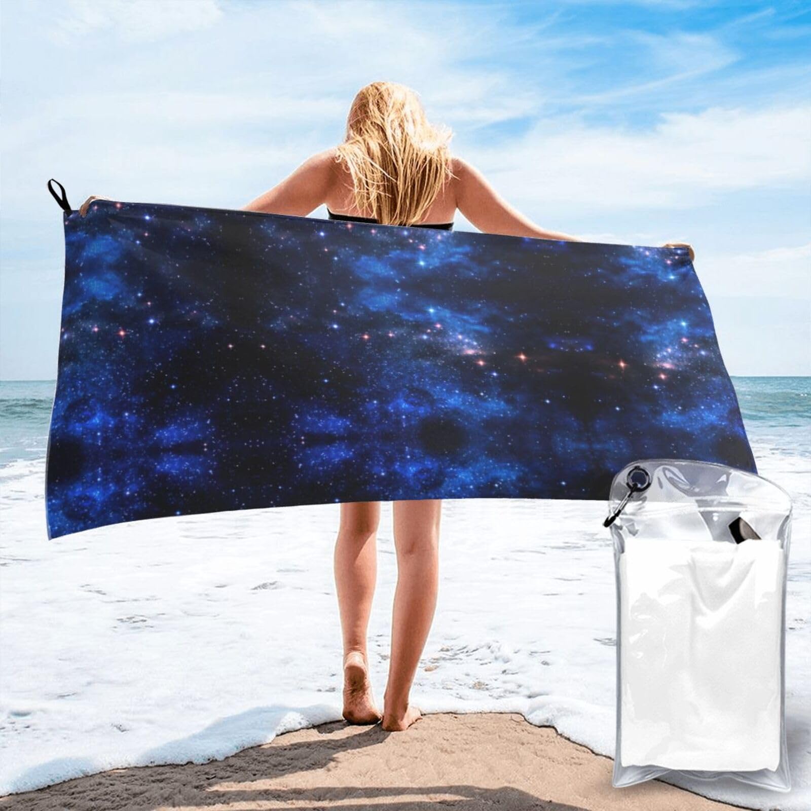 Toalla de playa de secado rápido portátil para natación, gimnasio y viajes con galaxia