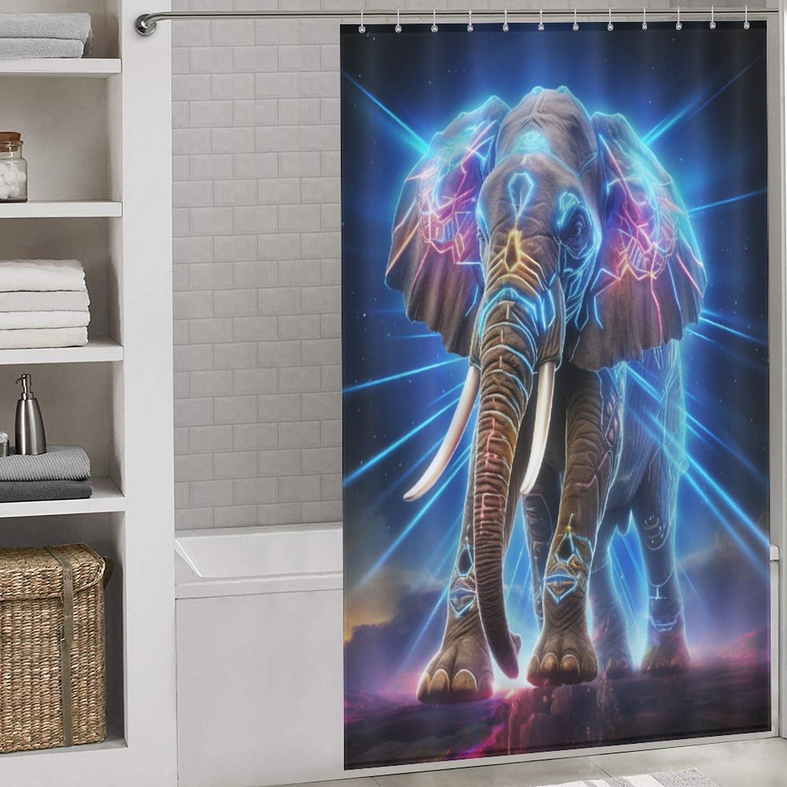 Rideau de douche éléphant en tissu textile imperméable de qualité supérieure