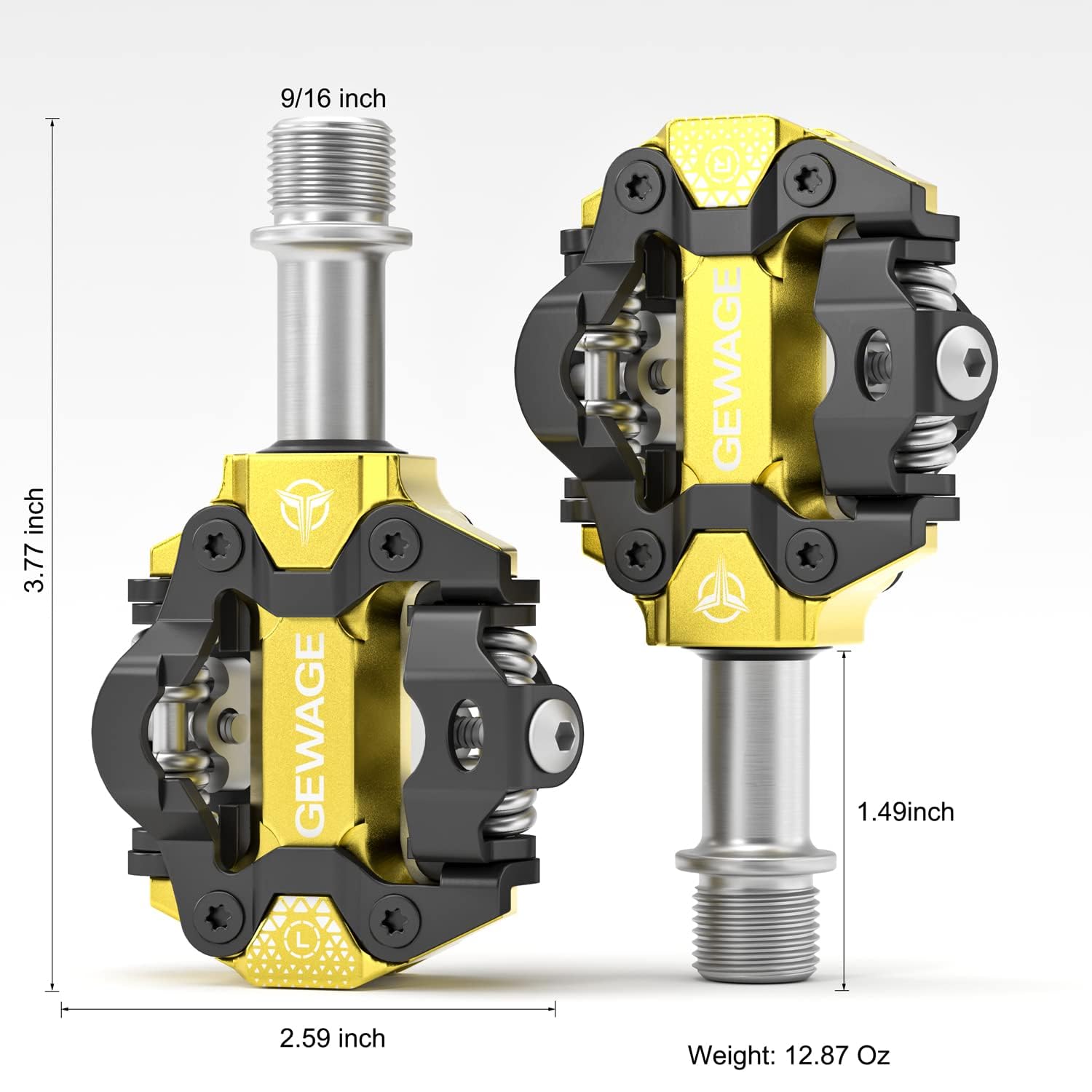 GEWAGE Pedales klick MTB SPD – Aluminio fresado CNC, Sistema SPD Doble Cara, tensión de liberación Ajustable, compatibles con Sistemas SPD, Rosca 9/16", Ligeros (365g), Ideales para MTB