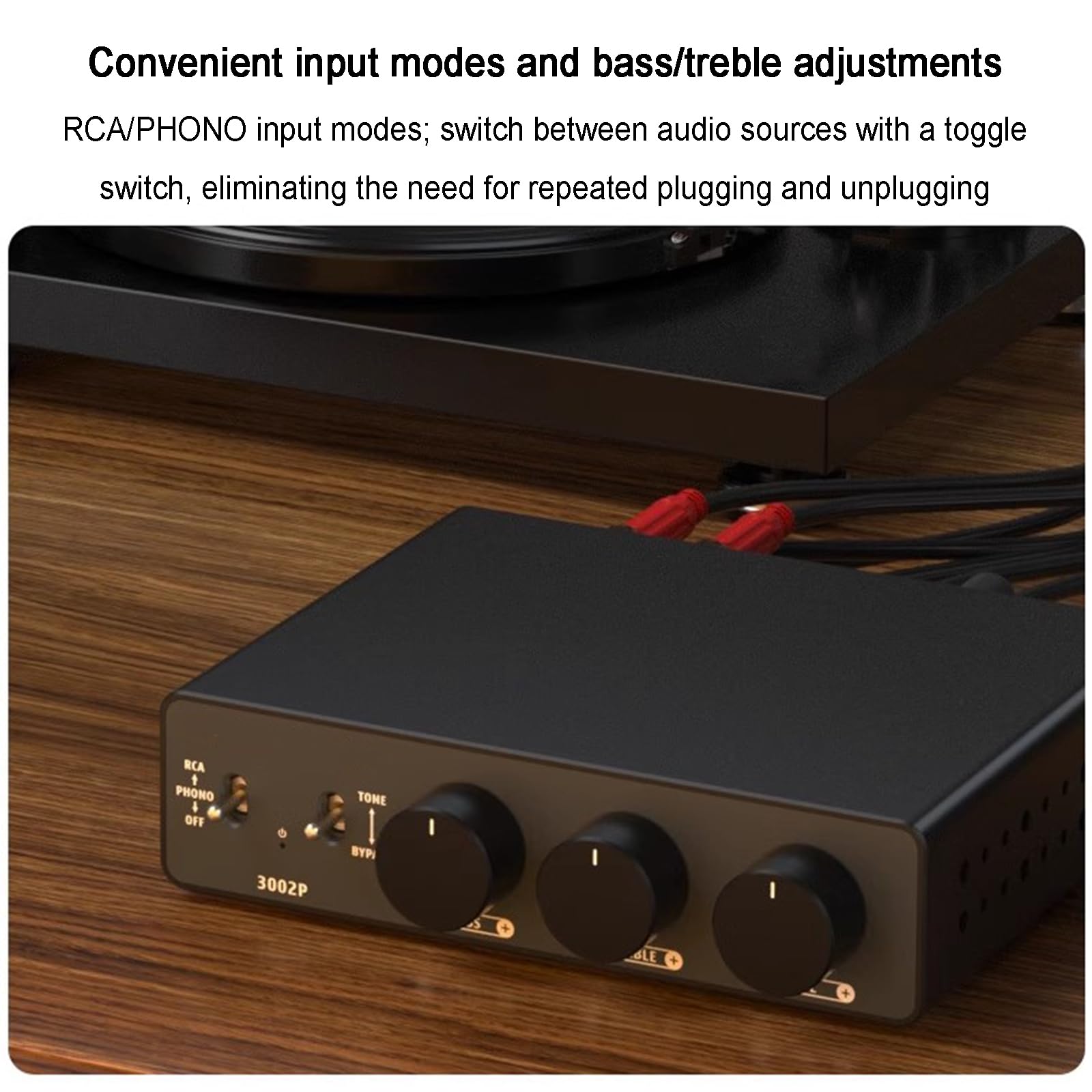 Amplificador De Fono Para Tocadiscos, Miniamplificador De Potencia HiFi De 2 Canales Estéreo Clase D, 300 W X2, Con Entrada RCA/PHONO Y Ajuste De Agudos Y Graves, Para Tocadiscos M/M