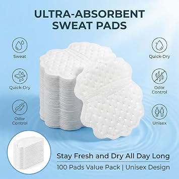 MAQIHAN 100 Pack Underarm Sweat Pads - Armpit Sweat Pads for Women & Men