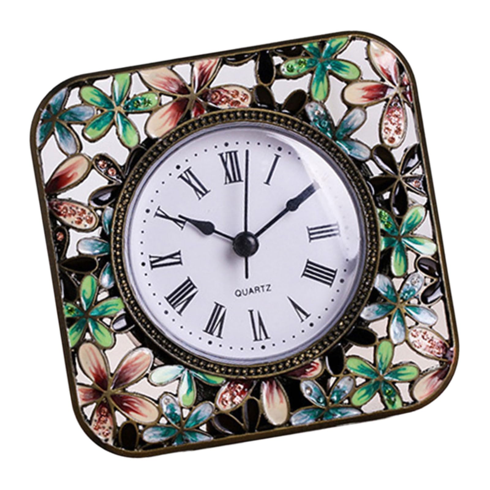 HDOYTXXM Color Metal Clock Quiet Floral Desk in Color, Vintage Elegant Clocks for Home or Decoration Bedroom