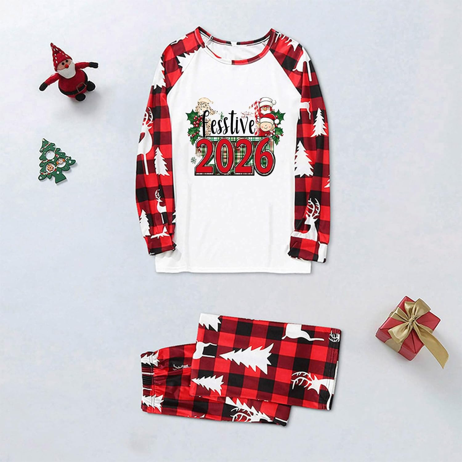 YRAETENM Family Christmas Pajamas Matching Sets Xmas Jammies Casual Plaid Long-Sleeve Sleepwear Sets Holiday Matching Jammies