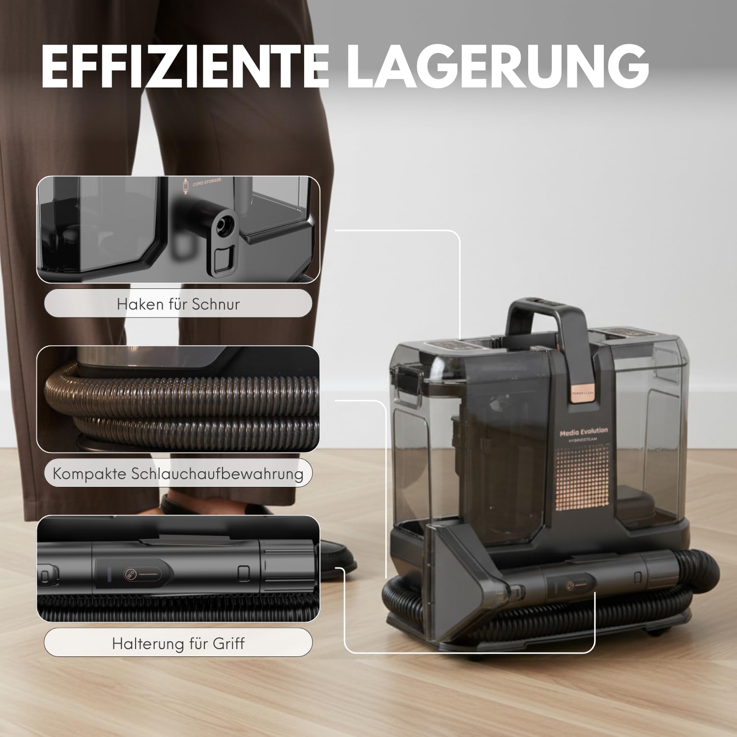 Media Evolution Polsterreiniger Gerät und Nassauger | Teppichreiniger und Dampfreiniger, 8 Aufsätze, 1800 W, 100 °C Dampf, Für Teppich, Polster, Autositze, Sofa, Möbel, Matratzen