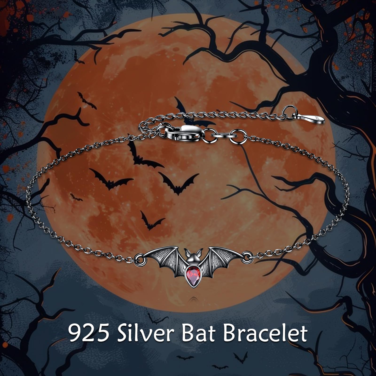 ONEFINITY Bracciale da donna a pipistrello, in argento Sterling 925, nero, con pipistrello, per Halloween, gioiello gotico, Zirconia cubica