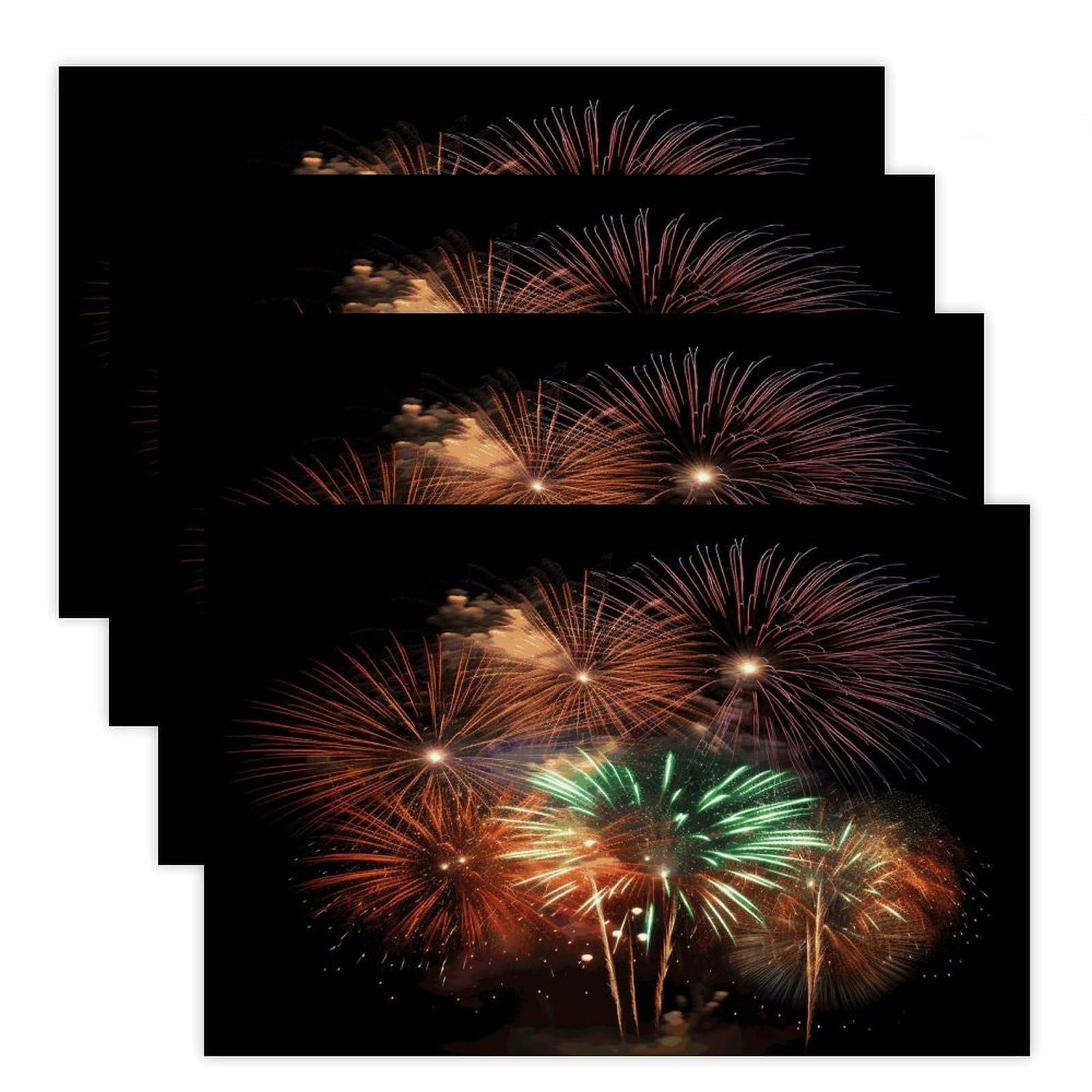 Splendid Fireworks Placemats Non-Slip Heat Resistant Table Mats Flax Washable Cloth Place Mats Easy to Clean Premium Placemat for Kitchen Dining Table Decor Party Outdoor