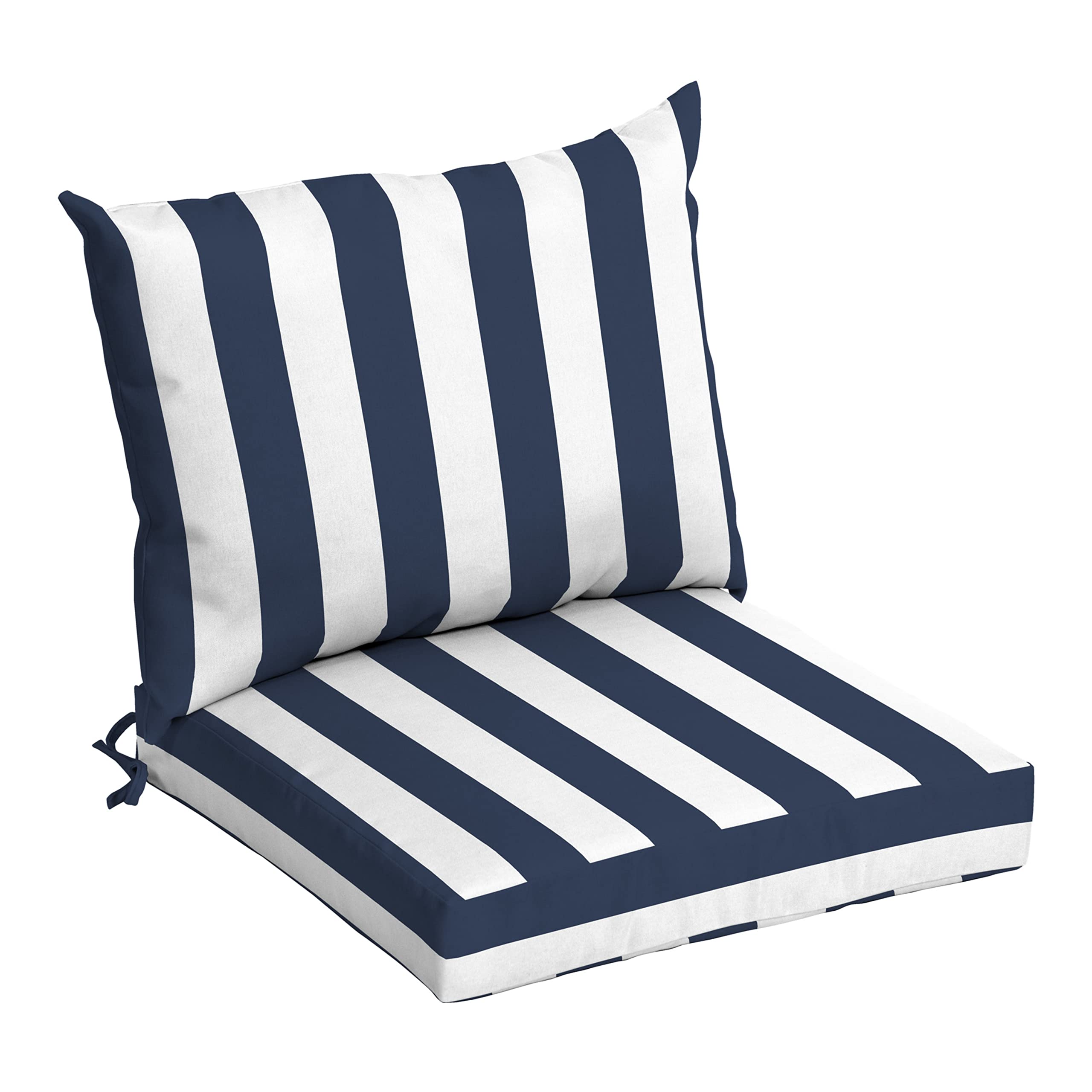 Photo 1 of Arden Selections Outdoor Dining Chair Cushion, 21 x 21, Water Repellent, Fade Resistant 21 x 21, Sapphire Blue Cabana Stripe 21 x 21 Dining Cushion Set Sapphire Blue Cabana Stripe