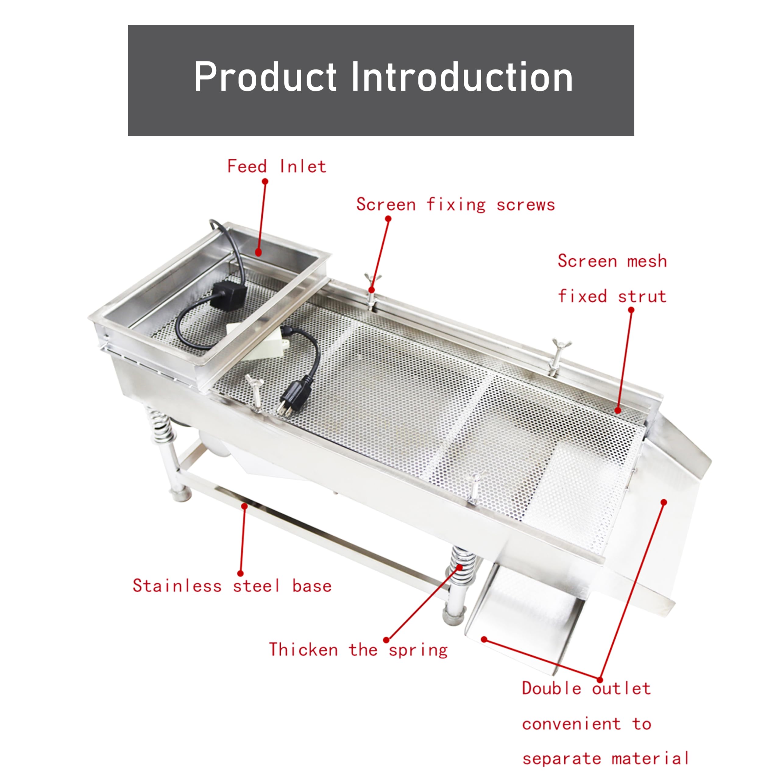 LGXEnzhuo 110V Stainless Steel Linear Vibrating Screen Round mesh 6mm 80W