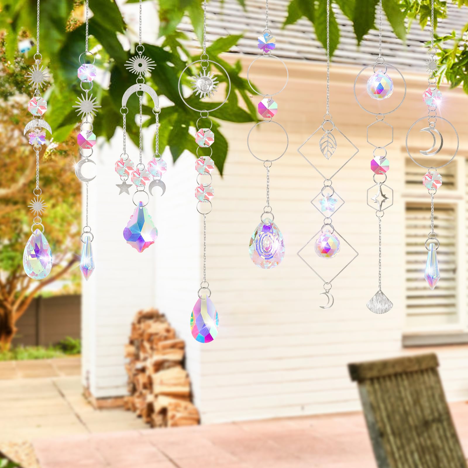 Attrape-soleil Cristal à Suspendre - Double Spirale, Multicolore, 21cm, Pour Fenêtre, Jardin, Déco