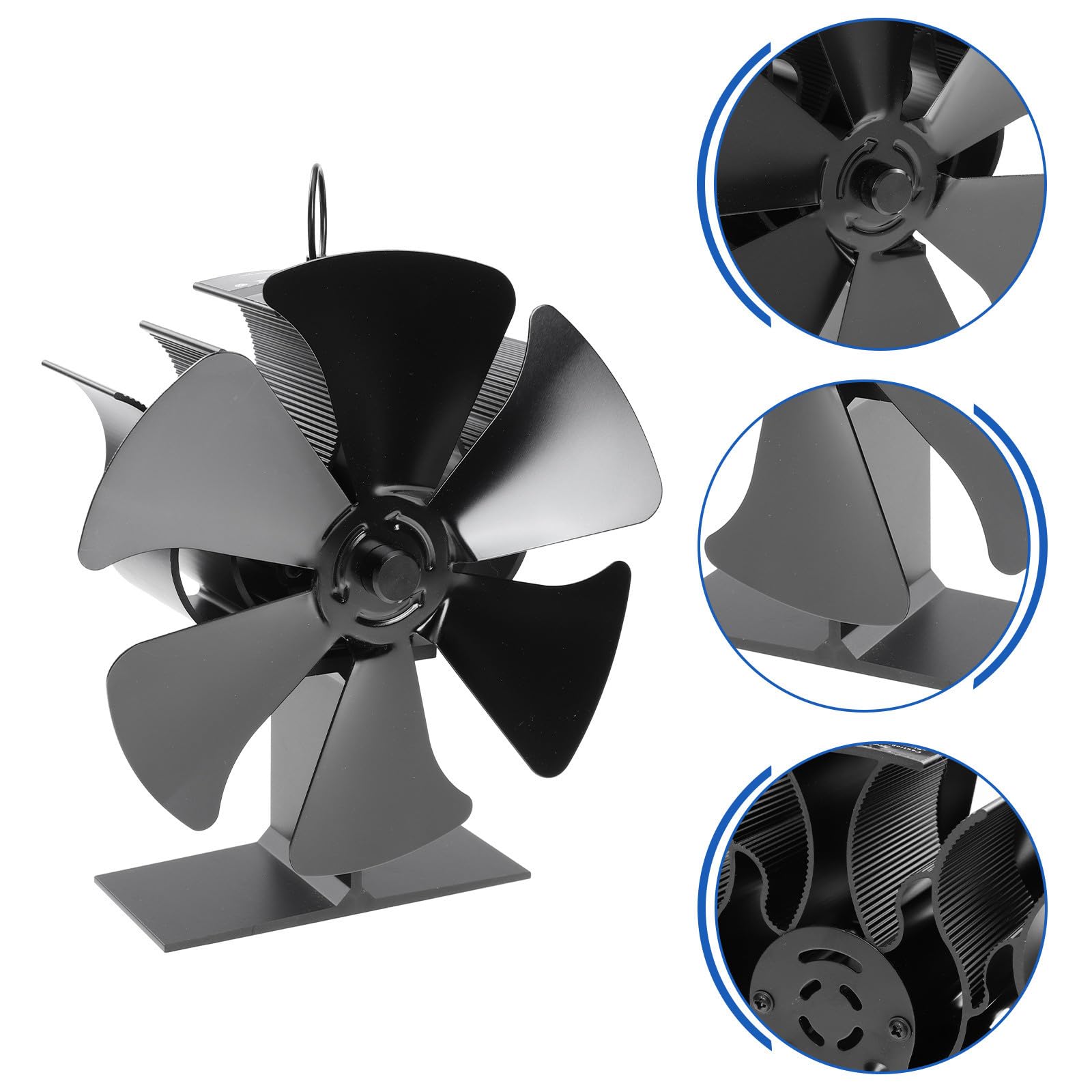 BESTYASH Ventilatore Termico per Stufa a Legna 6 Pale Nero Alluminio | Stufa Termoventilatore senza Elettricità, Ventilatore per Stufa Legna, Atmosfera Estiva