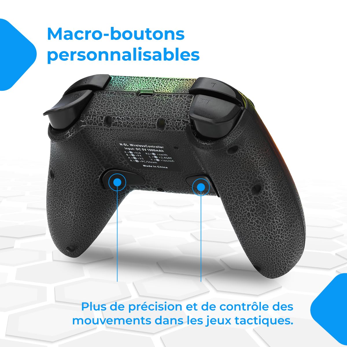 NK Wireless Switch Controller - LED RGB réglables, Compatible Switch/PC/Android/iOS, fonction Turbo, Réglages Macro, Bluetooth, 6 axes, 4 modes de vibration - Noir (avec support pour smartphone)