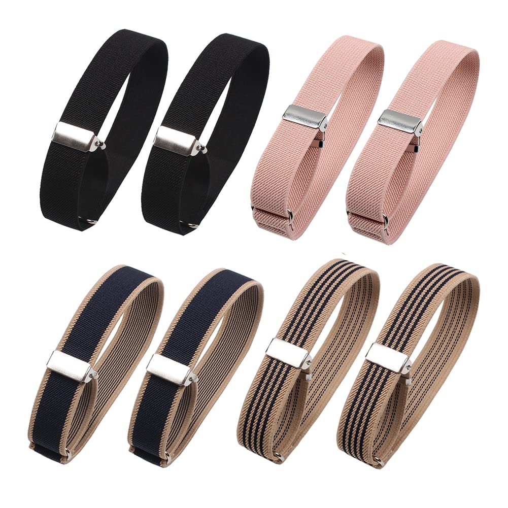 HugeDE 4 Pairs Shirt Sleeve Holders Elastic Adjustable Armbands Anti Slip Sleeve Bands Hold up Sleeve Straps Shirt Arm Garters for Men Women
