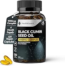 Black Seed Oil Capsule 1000mg, Cold Pressed 20mg Thymoquinone, High Strength Black Cumin Seed Oil for Blood Sugar and Cholesterol - Natural Anti-Inflammatory Antioxidant (4 Month Supply)–120 Softgels
