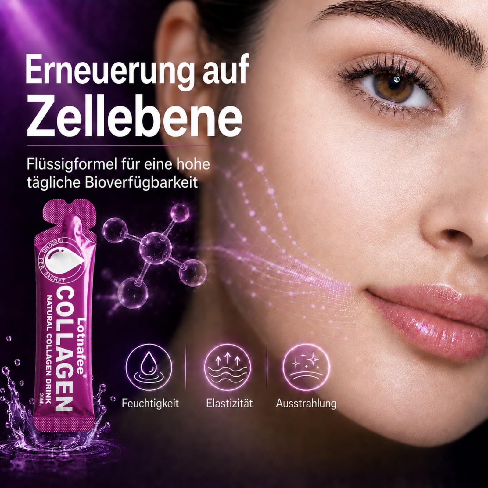 Kollagen Drink, 10.000mg Kollagen pro Flasche mit Vitamin C & Hyaluronsäure, 14 x 20ml In Beuteln zu trinken, Hydrolysierte Collagen Peptide Für Haare, Haut, Nägel und Gelenke, Mango