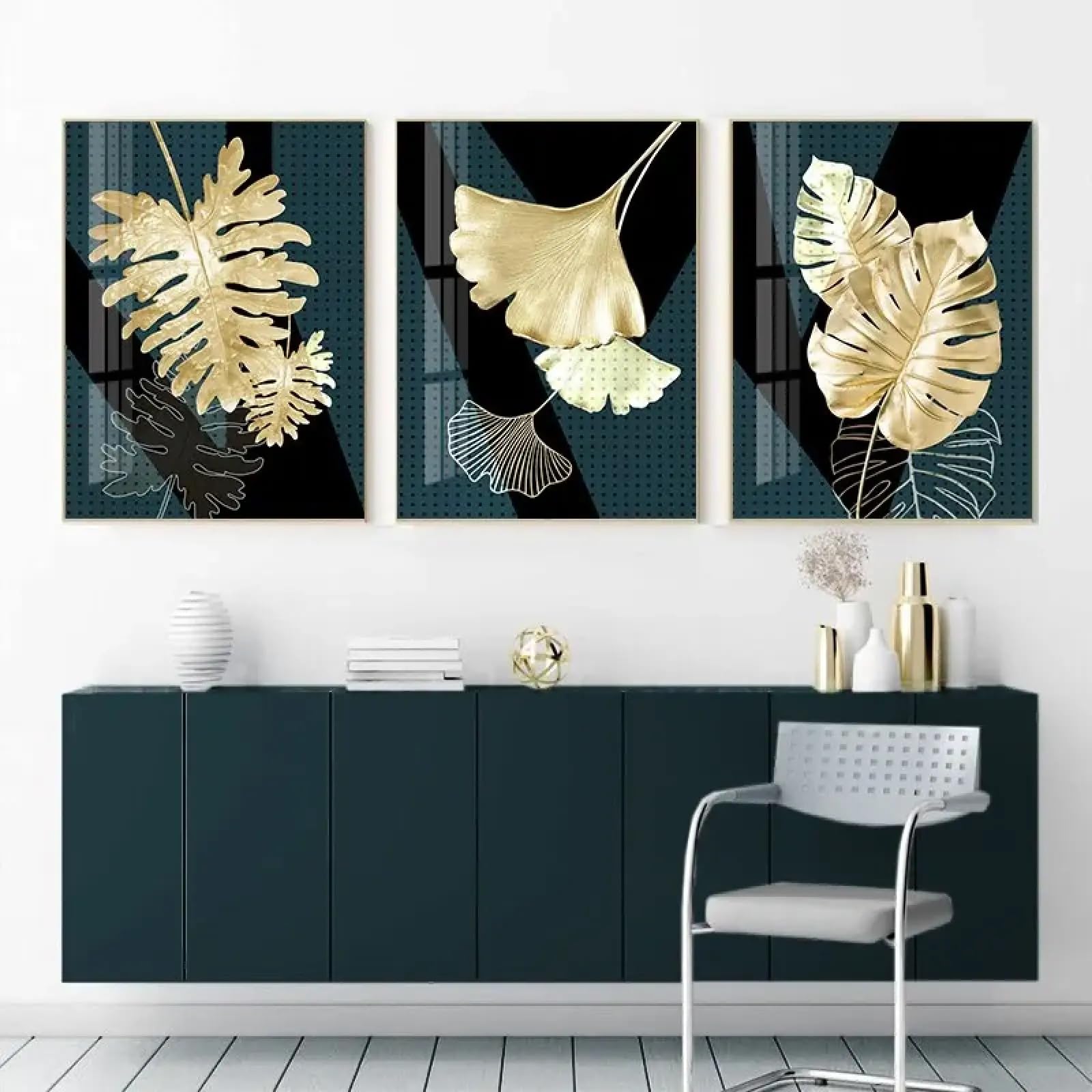 Toile murale ginkgo dorée 50x70cm pour décoration salon - 7