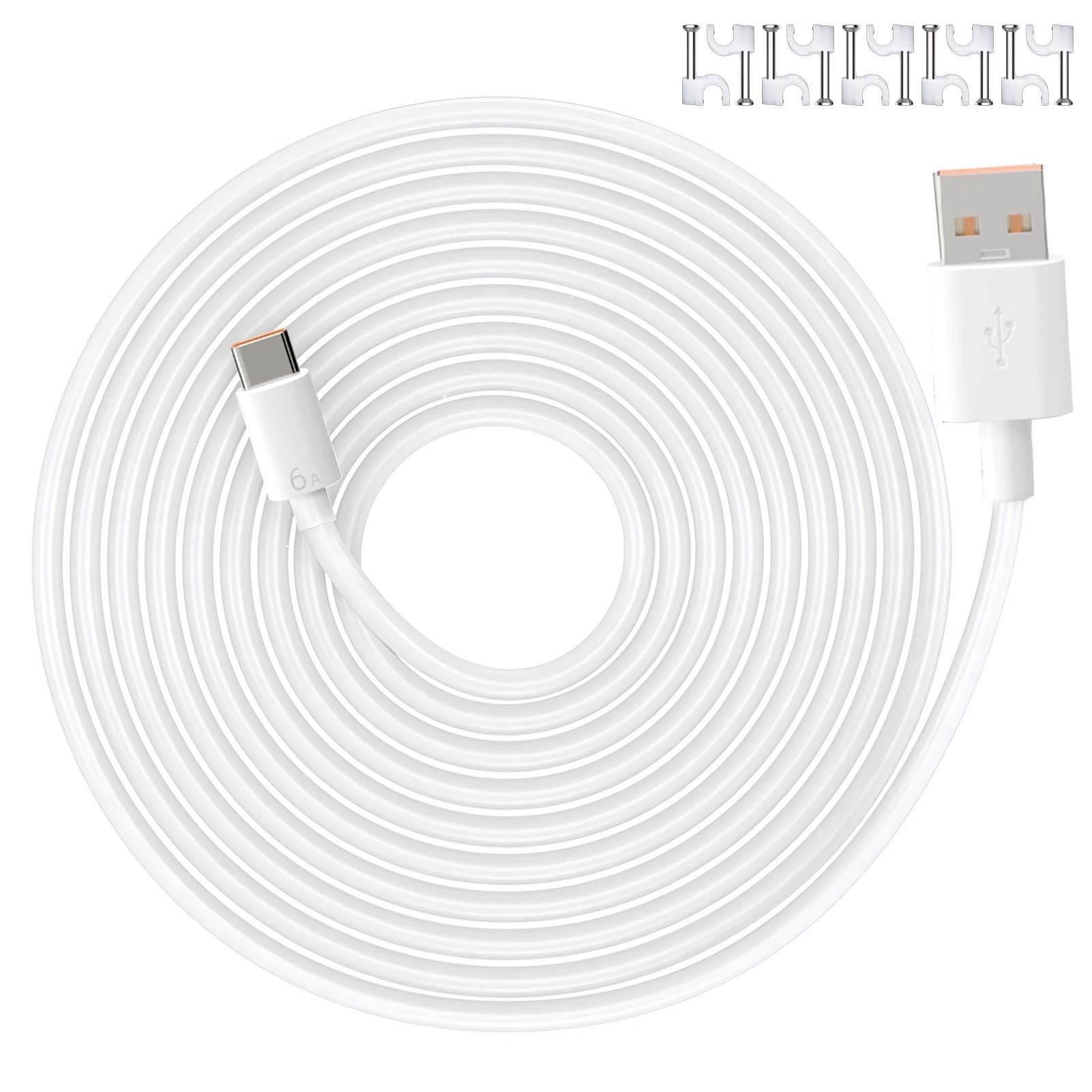 Cavo USB C Da 10 Metri 66W Per Telecamere Di Sicurezza Xiaomi Mi E Altre - Con Clip A Muro, PVC Resistente