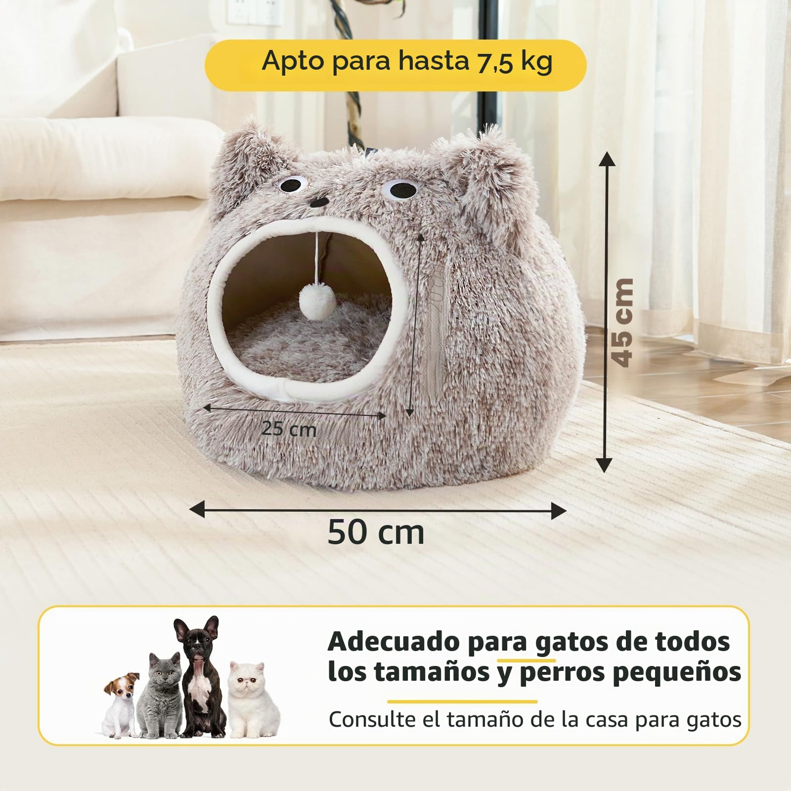 CATISM Cama Cueva para Gatos - Lugar de Descanso Lavable para Gatos Almohada de Felpa para Mascotas Casa Cojín Mullido para Gatitos Cachorros Cama Acogedora Cama para Mascotas