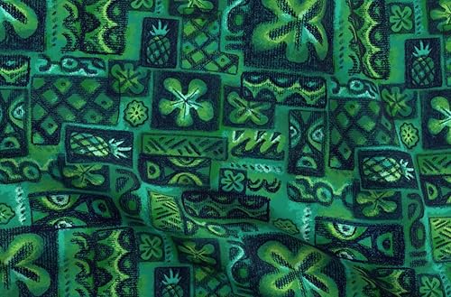 Miniatura 5 de Spoonflower Tela  Flores verdes azules esmeralda olas retro Tiki Hawaiian Vintage Mid Impreso en Petal Signature tela de algodón por The Yard