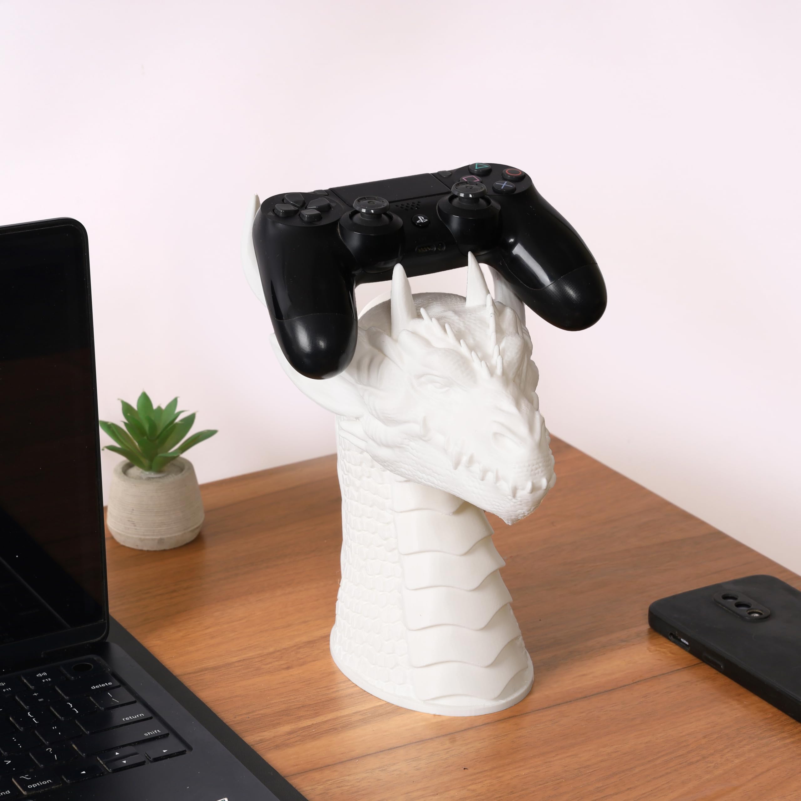 QUANTUM LEGENDS Dragon-Shaped Controller & On Ear Headphone Tabletop Stand – Compatible PS4, PS5, Xbox Controllers & Headsets | Gaming Gear Organizer | Gamer Gift and Collectible (White) 1