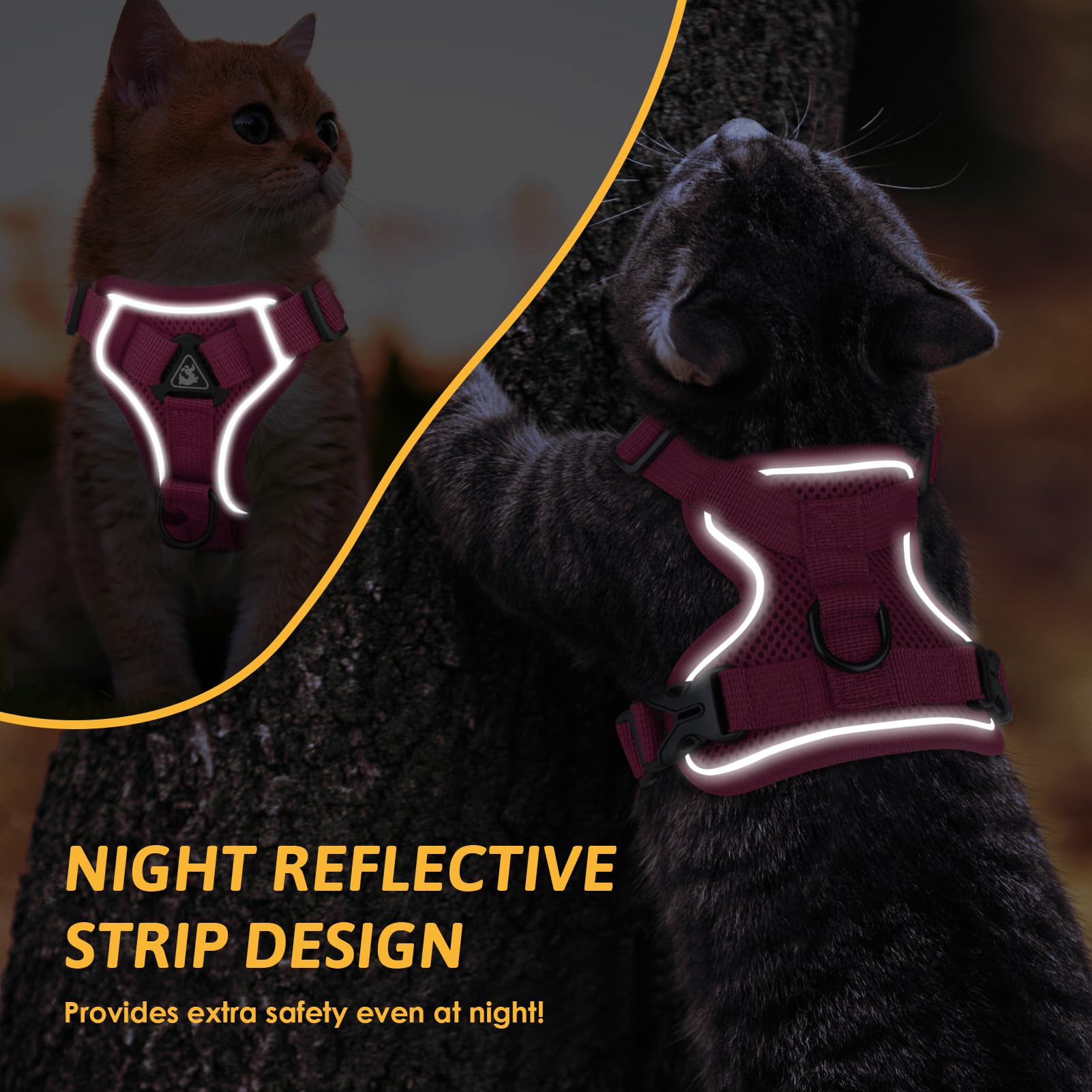 GlasFlength Pettorina per gatti con guinzaglio, antieruzione, guinzaglio per gatti con imbracatura regolabile set di stoviglie morbide per gatt i con strisce riflettenti (caffè L)
