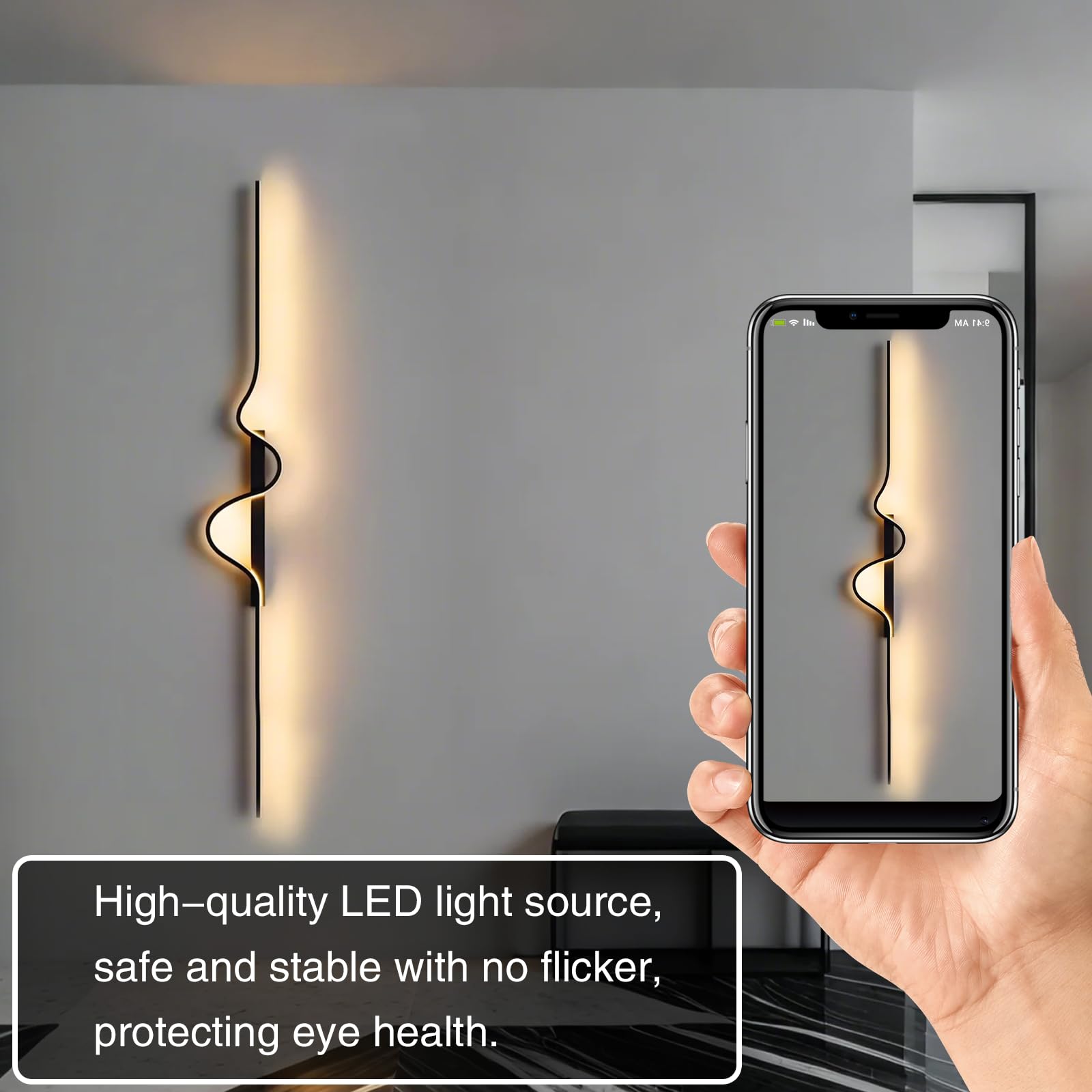 LED Wandlampe innen 16W 2000LM Wandleuchte Innen Dimmbare,100CM Wandleuchten mit Fernbedienung,Wandbeleuchtung schwarz für Schlafzimmer Korridor Wohnzimmer Treppe Kinderzimmer Büro Küche