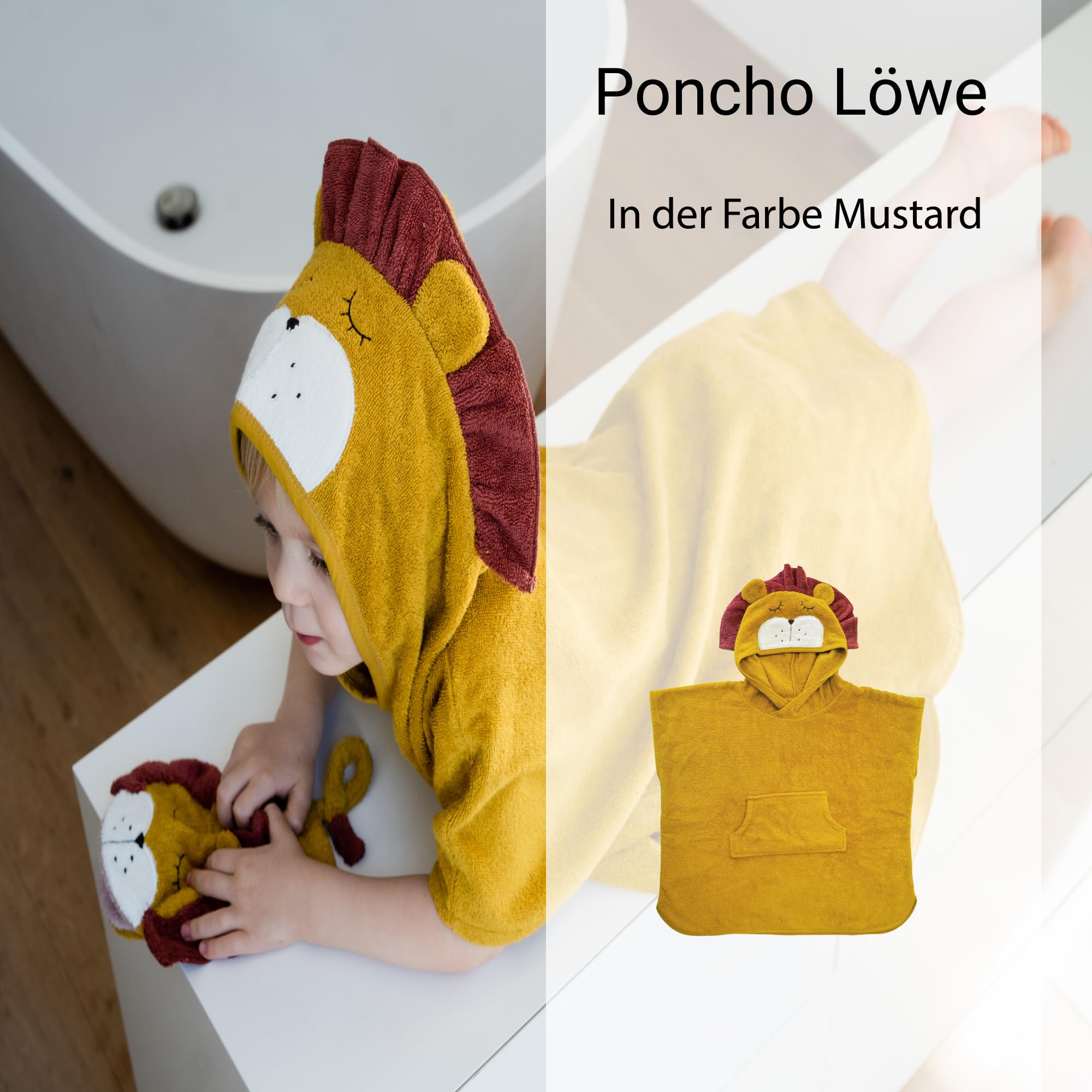 kikadu Poncho Löwe - Kinderhandtuch mit Tiergesicht aus 100% GOTS-zertifizierter Bio-Baumwolle