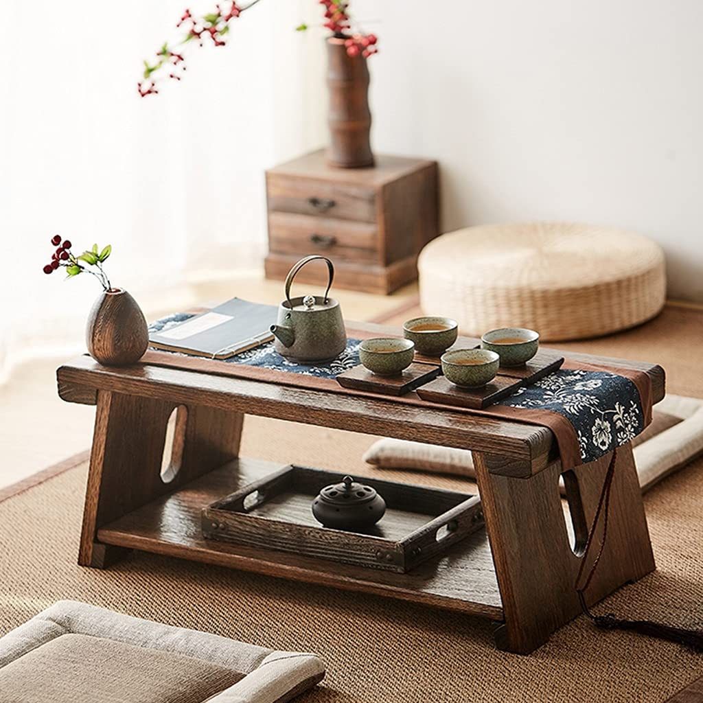Coffee Table 2-Tier W/Storage Shelf Retro Japanese Tea Table Zen