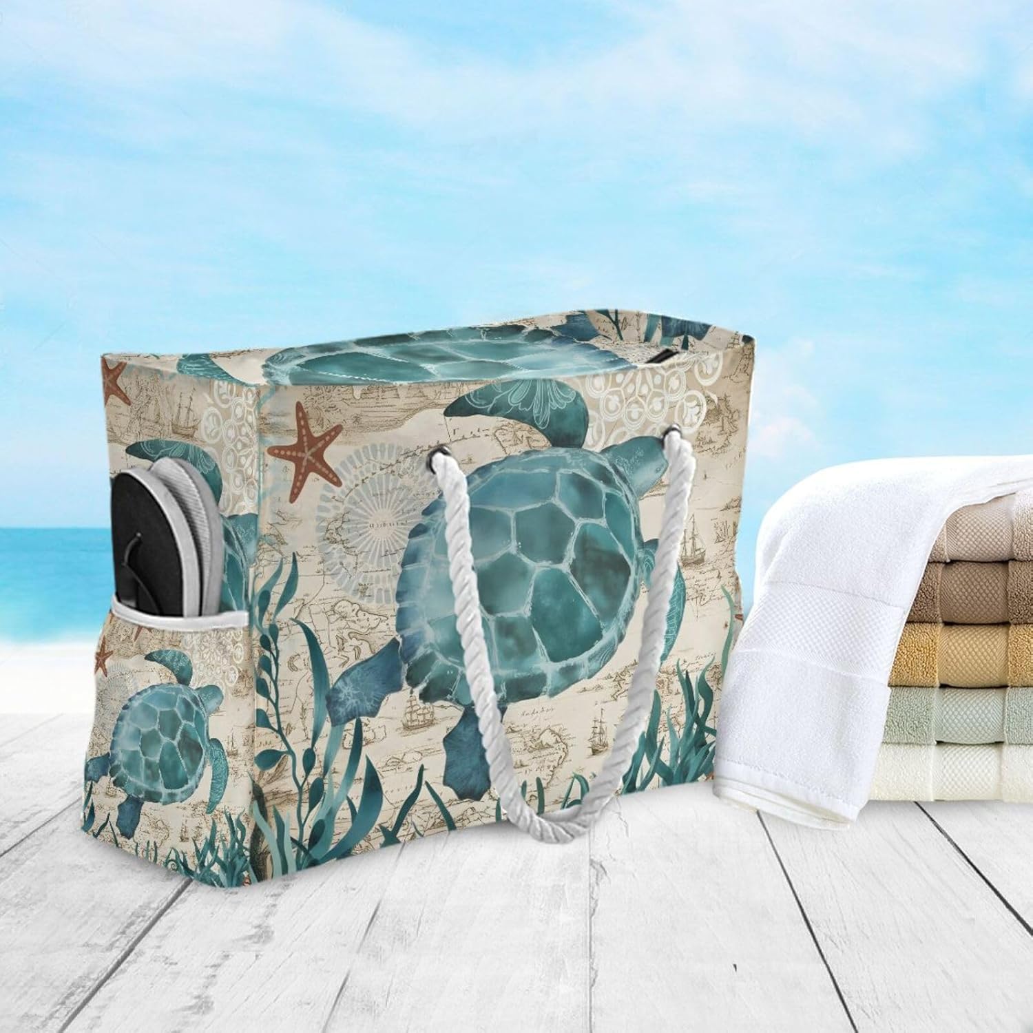 senya Large Beach Shoulder Bags Canvas Tote Water Resistant for Gym Travel Daily - Image 3