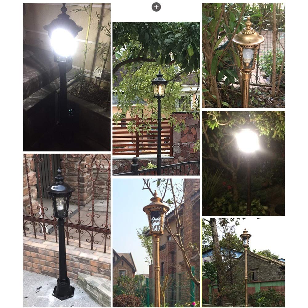 Lampadaire vintage nordique traditionnel E27 à tête unique en verre antique vintage IP65 étanche pour extérieur, jardin, allée, pelouse, allée
