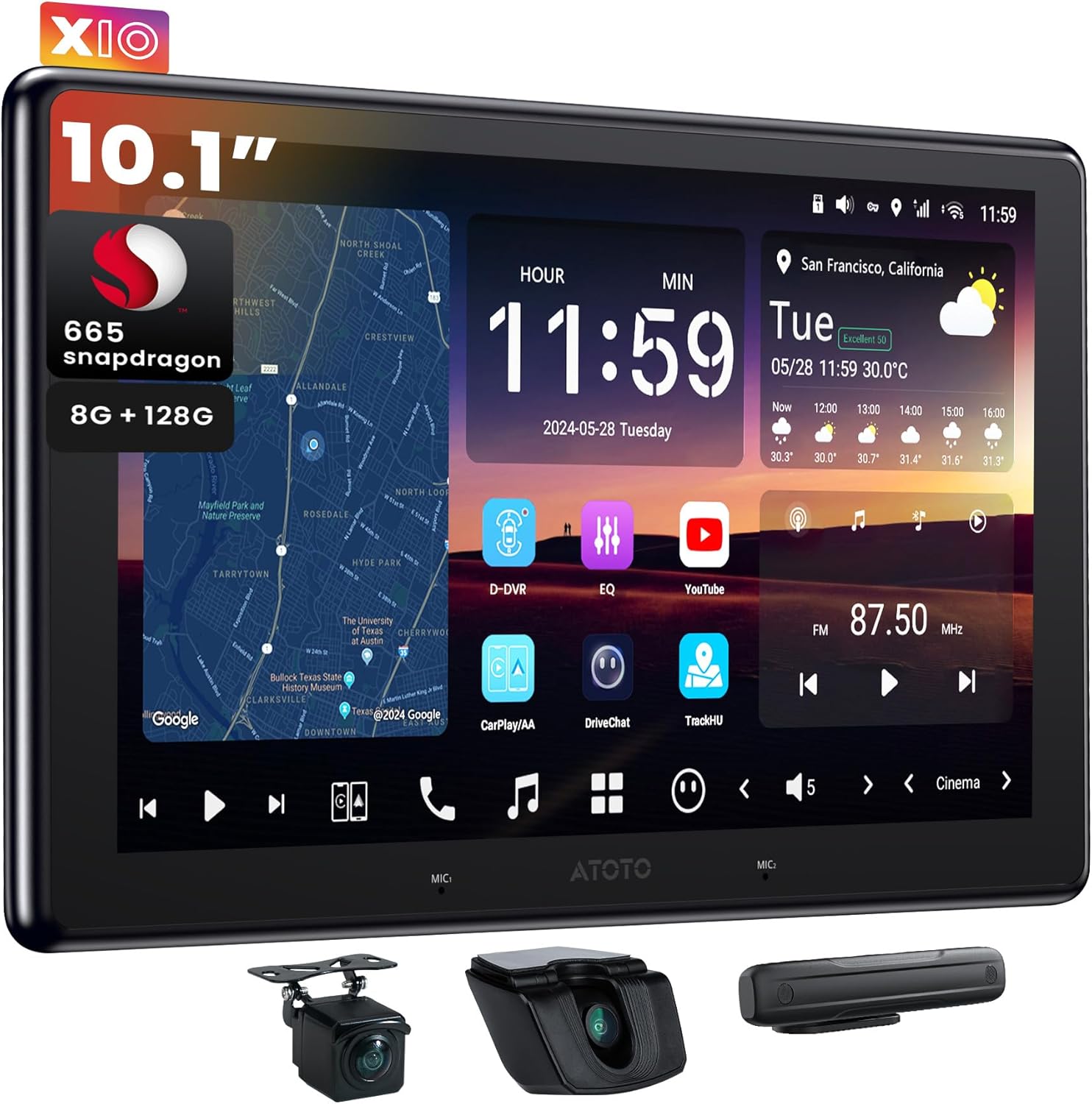 ATOTOZONE X10 7" QLED Android Head Unit, Speak to ChatGPT 4o, 8G+128G, Audio Car Stereo, Wireless Carplay & Android Auto, 4G LTE, Dual Phone Connection & Bluetooth, 36B-EQ, HDMI Input, with Dash Cam