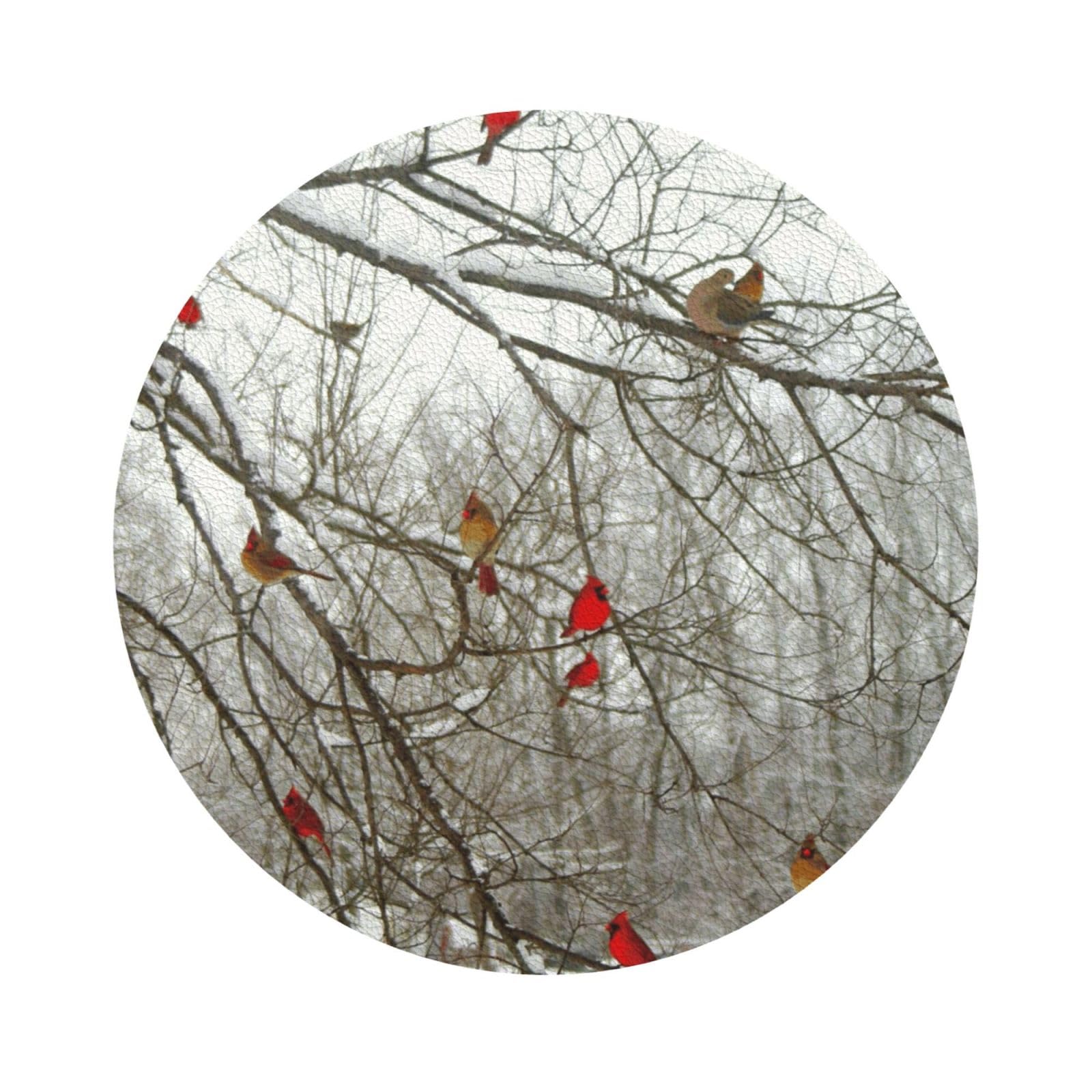 Birch Trees PU Leather Coasters Set of 6 Round Drink Coasters