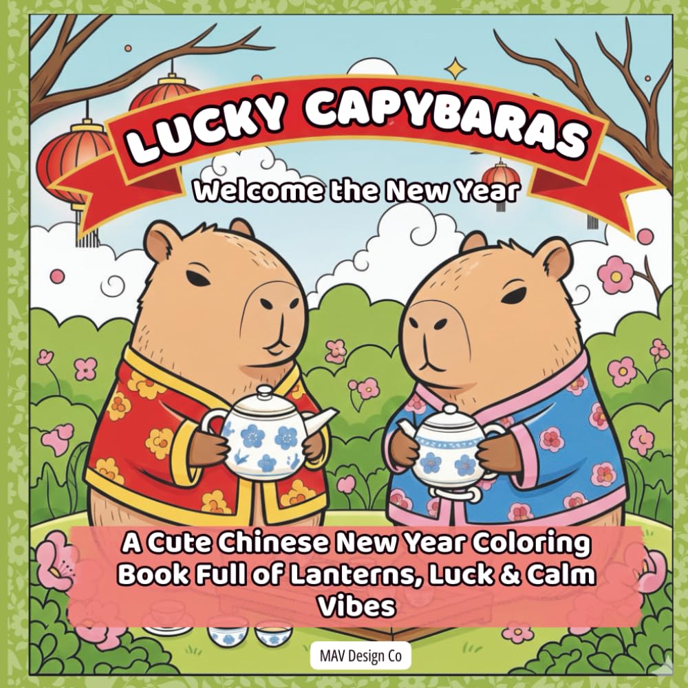 Lucky Capybaras Welcome the New Year, A Cute Chinese New Year Coloring Book Full of Lanterns, Luck & Calm Vibes: Lunar New Year Designs: A bold and ... New Year, 40 pages to color, 8.5"x8.5"