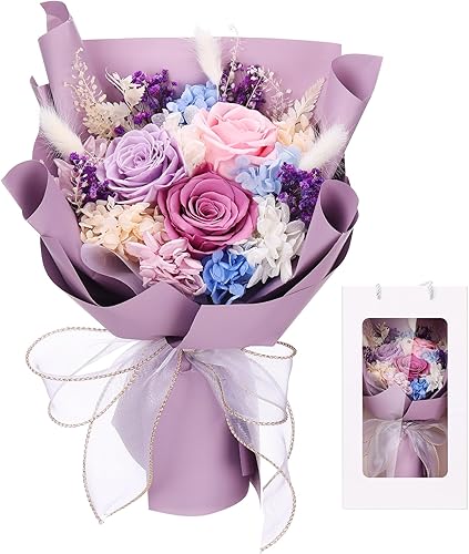 Veroola Flores preservadas, ramo de rosas reales naturales para siempre, regalos para el día de San Valentín, día de la madre, Navidad, aniversario,